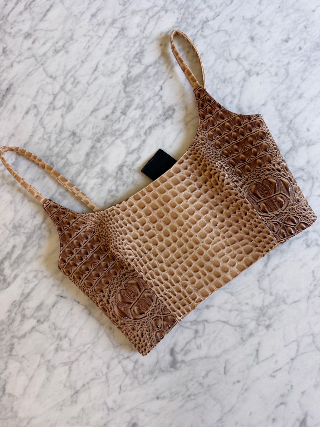 Mia Vesper Croc Embossed Crop Top In Toast — image 3 of 5